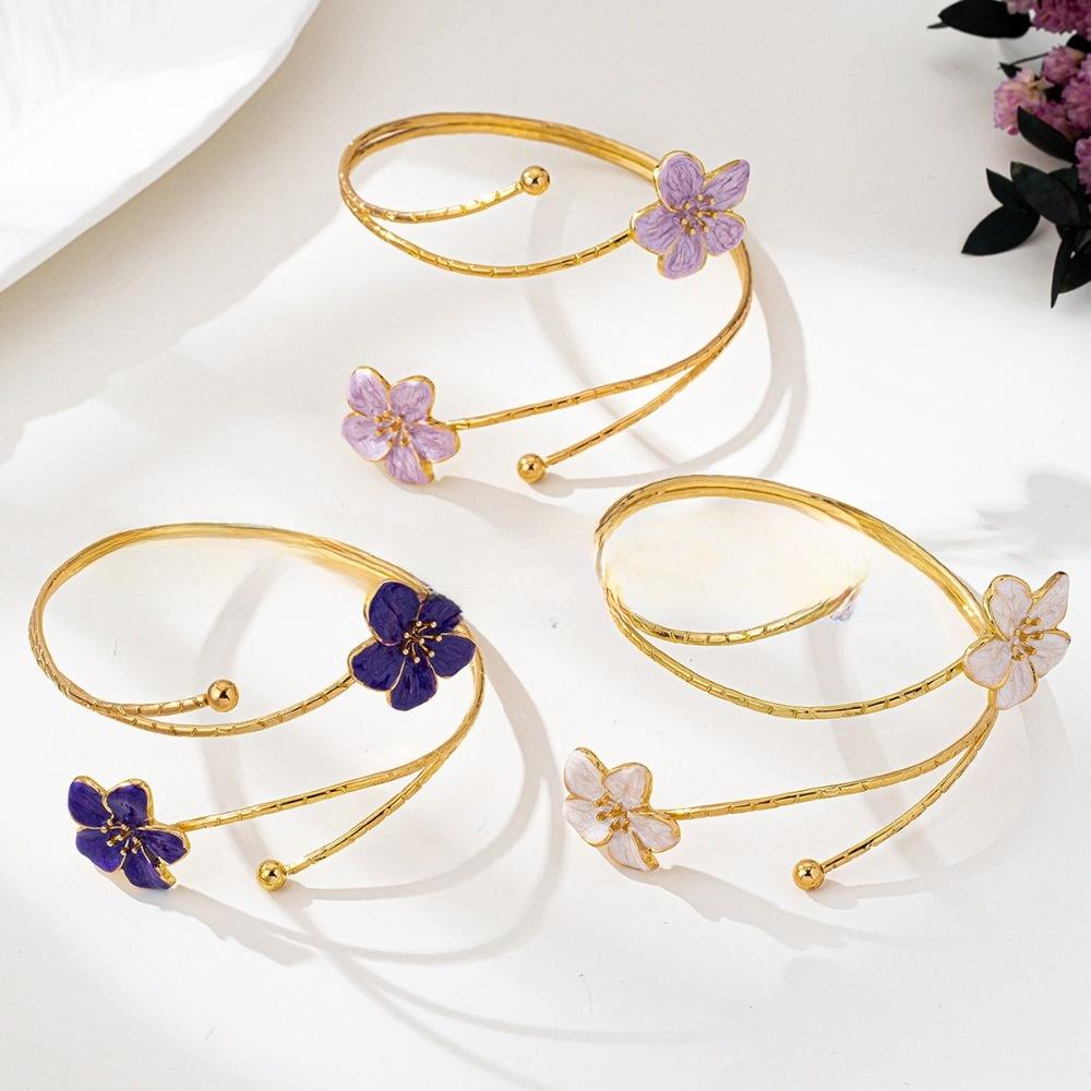 Metal Flower Open Cuff Bracelets Adjustable Floral Cuff Bracelet Open Arm Bracelets Party Jewelry