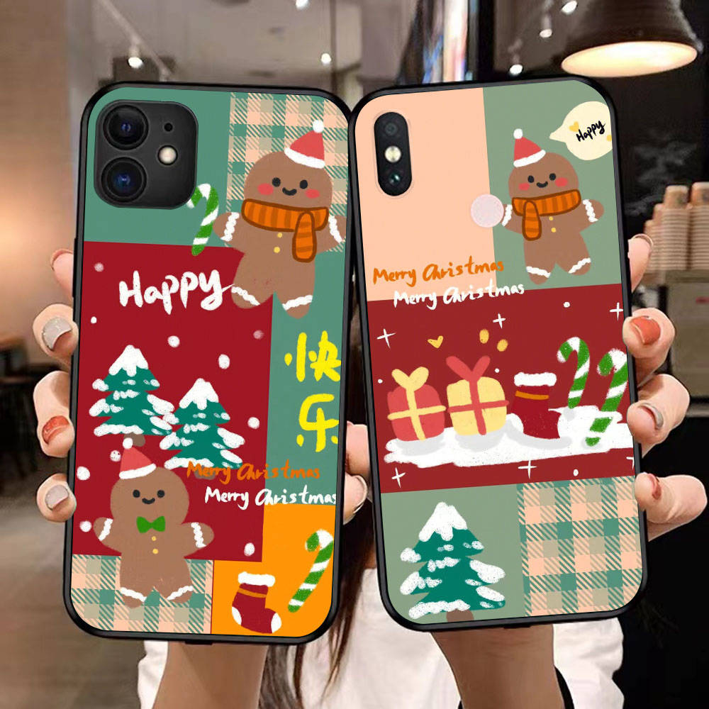 BS-13 Силиконовый чехол Happy Merry Christmas для iPhone 15 14 Xiaomi POCO M6 F6 Redmi Note 13 12 13C 8 9 Samsung S24 S23 S22 S21 FE Pro Plus Ultra