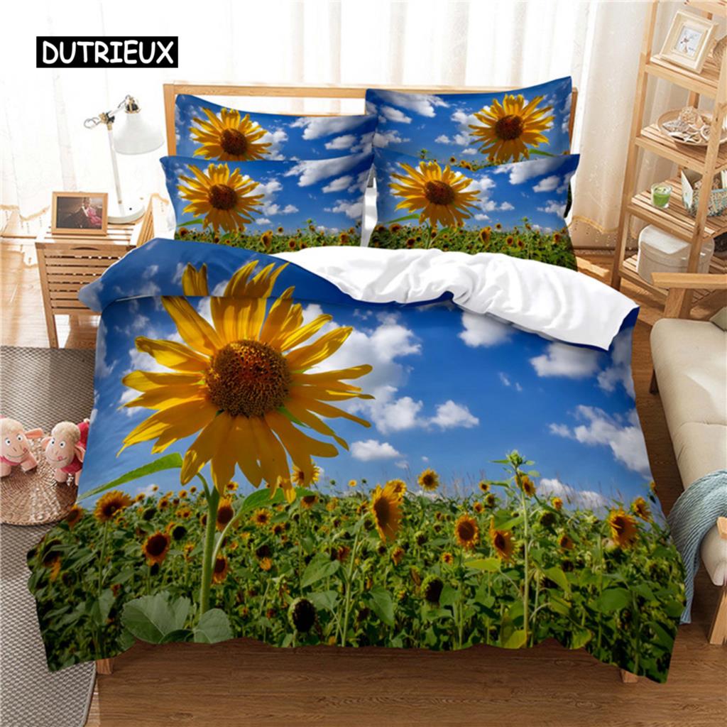 Красивый комплект постельного белья SunFlower, комплект пододеяльников, комплект постельного белья с 3D-печатью, комплект постельного белья размера Queen, модный дизайн
