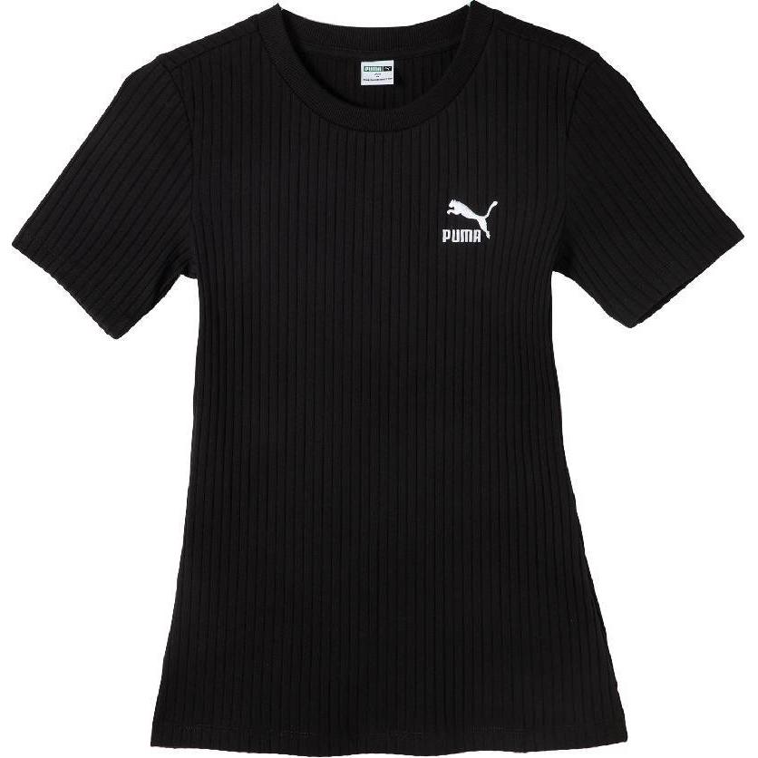 Puma Casual Ribbed Slim Fit Short Sleeve T-Shirt Women tops Black 631011-01
