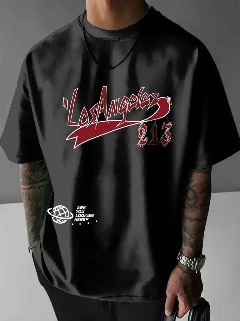 Los Angeles Print Casual T-Shirt Short Sleeve Sports Women's T-shirt Unisex Casual Daily Wear Summer Men's Racing T-shirt