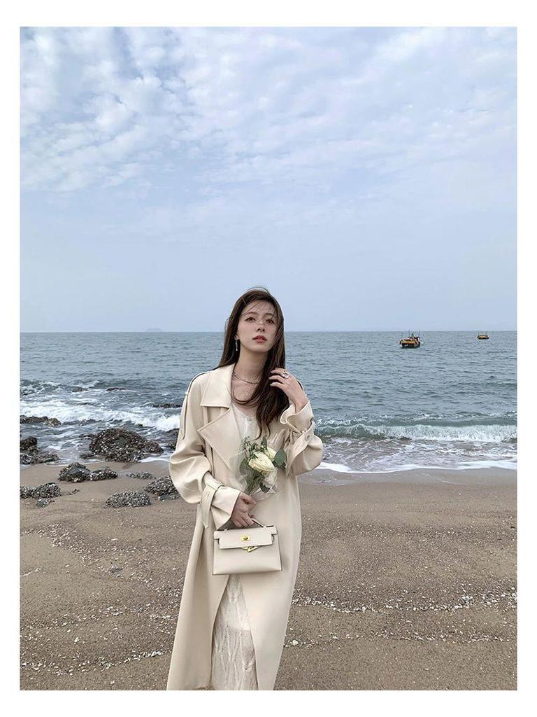 Тренч в корейском стиле 2025 года с длинной драпировкой - Элегантный белый для весны и осени