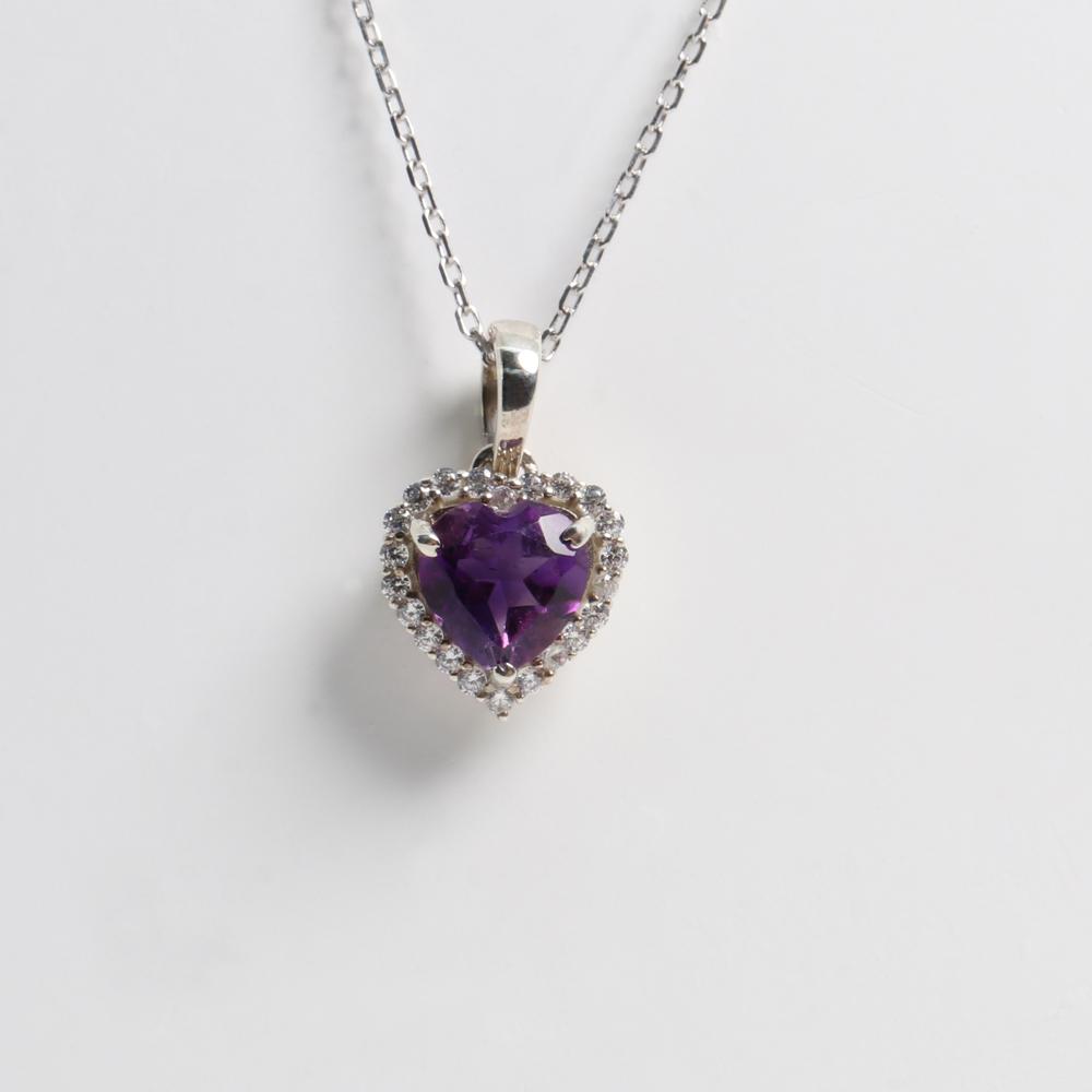 S925 Silver "Love" Heart Shape African Amethyst Gemstone Pendant Necklace Fine Jewelry for Lady Wife Daughter Birthday Gift