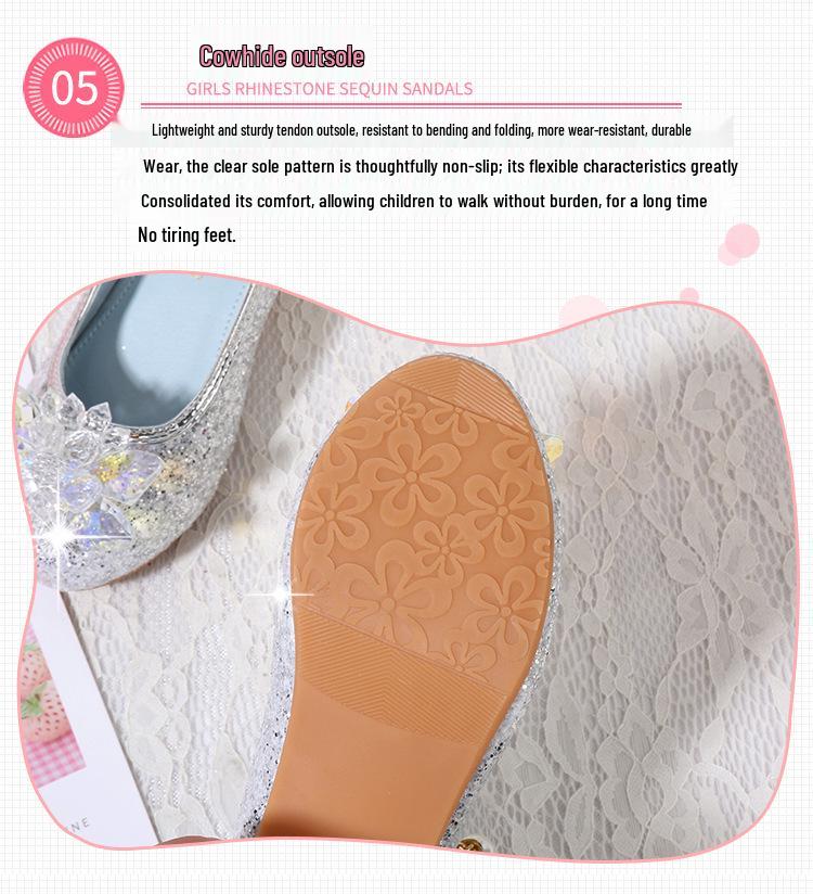 Туфли-лодочки принцессы с голубыми кристаллами для девочек - Весенне-осенние модные туфли с цветочным декором, не скользят для детей