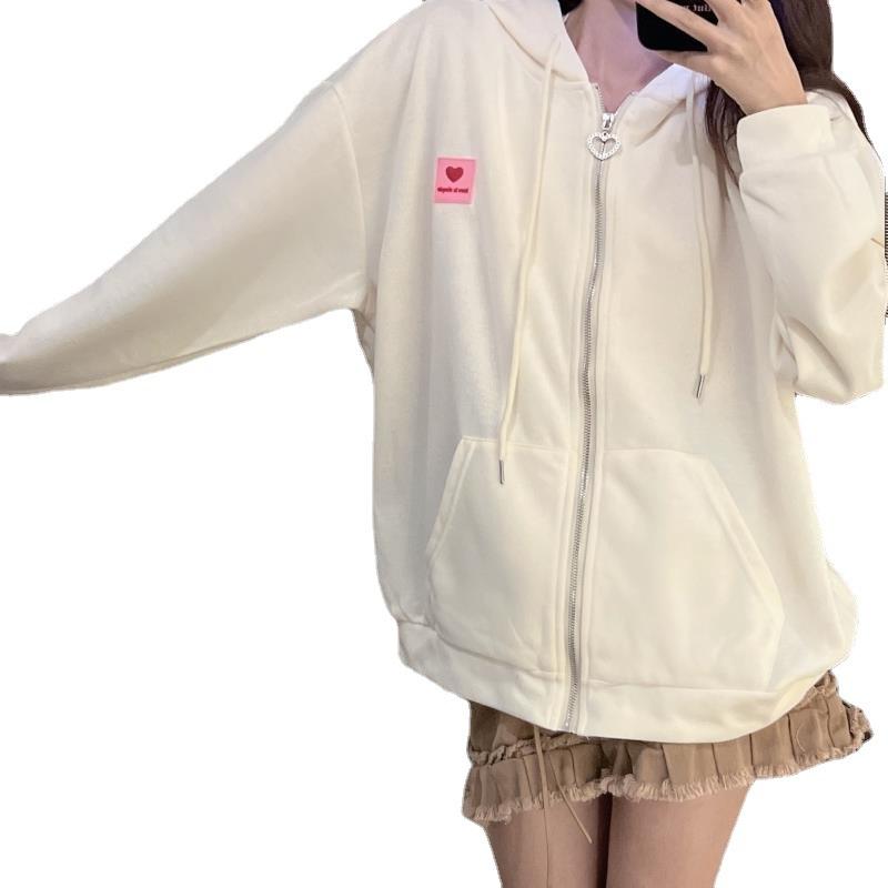 Осеннее новое корейское женское платье в студенческом стиле с вышивкой в ​​стиле любовь, толстовка с капюшоном, кардиган, повседневная куртка, топ