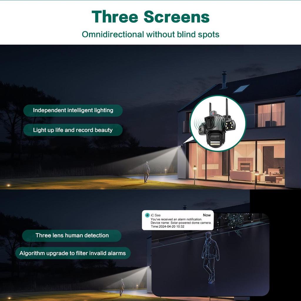 Wireless Cross-Border iCSee Surveillance Camera with Triple Lens for Indoor and Outdoor Use