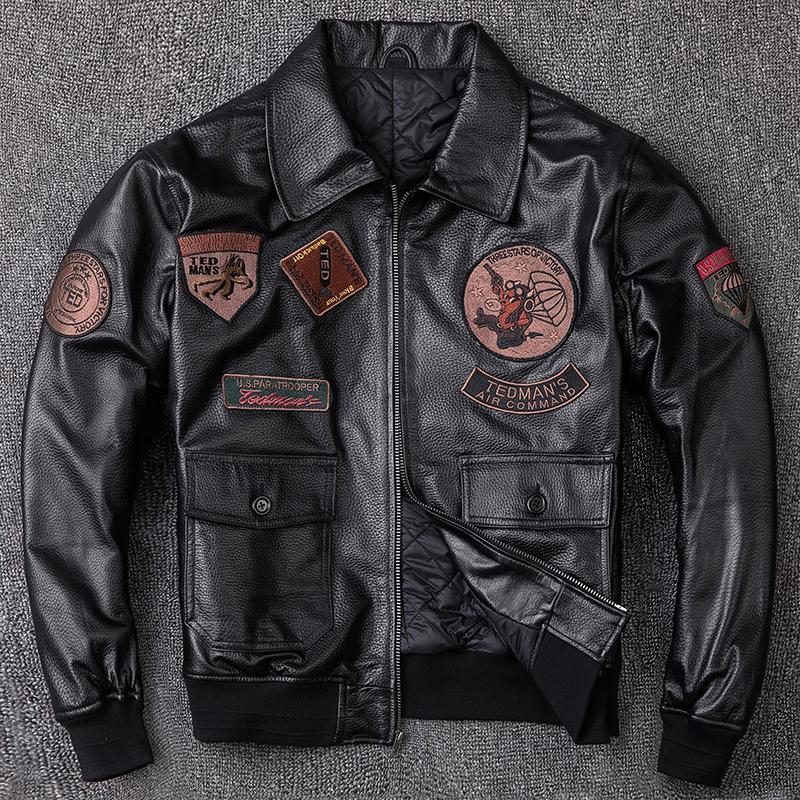 2023 Men's Pilot Winter Jacket Air Force 1 Genuine Leather Jackets for Men Bomber Clothing 100% Sheepskin Aviator Male Coat