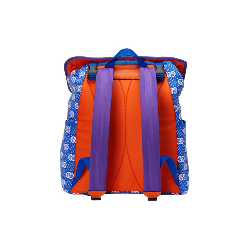 Gucci backpack Interlocking Double G patch drawstring flap closure Nylon knitted fabric grosgrain piping School bag regular men's blue/multi-color