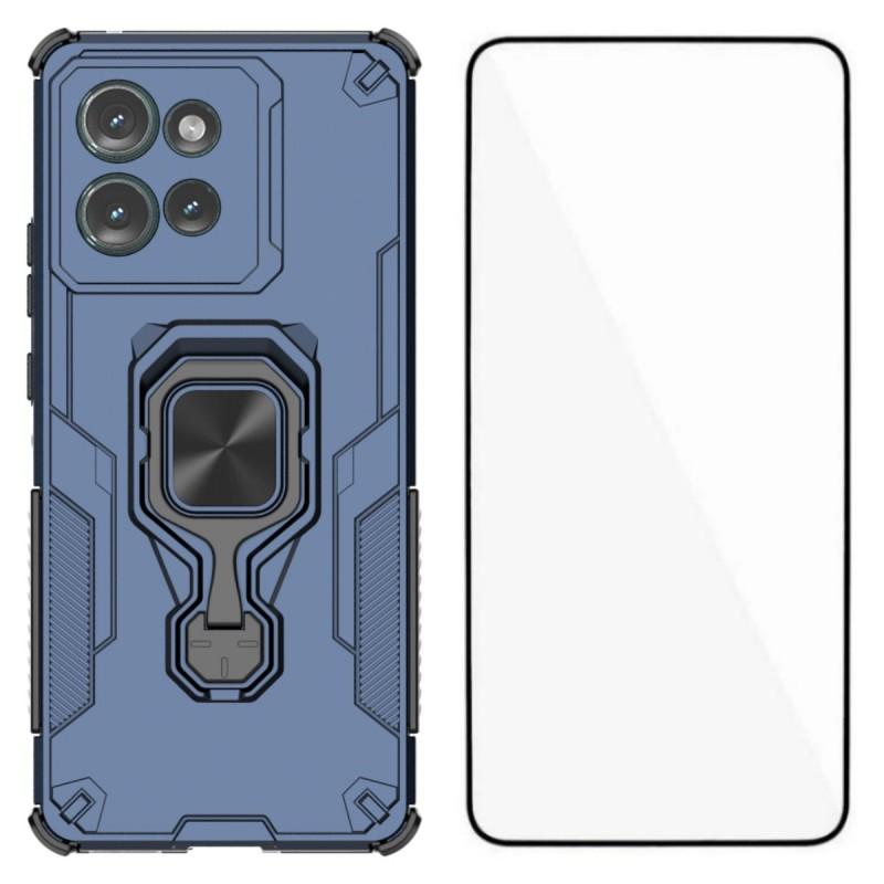 Чехол для телефона Motorola Edge 50 5G WANLONFENG PC TPU Задняя крышка Подставка с закаленным стеклом