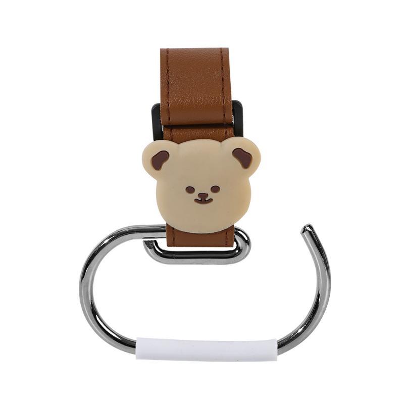 Baby Stroller Hooks 1/2Pcs Cute Bear PU Leather Non-Slip Hangers for Holding Groceries Diaper Bags Stroller Accessories