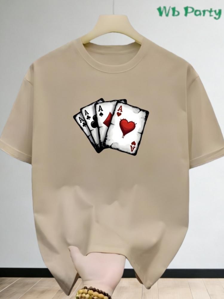 Summer Men T-Shirt Card Pattern 3D Print Trendy Poker Graphic Tee Oversized Daily Vintage Casual Loose Street Men's Clothing