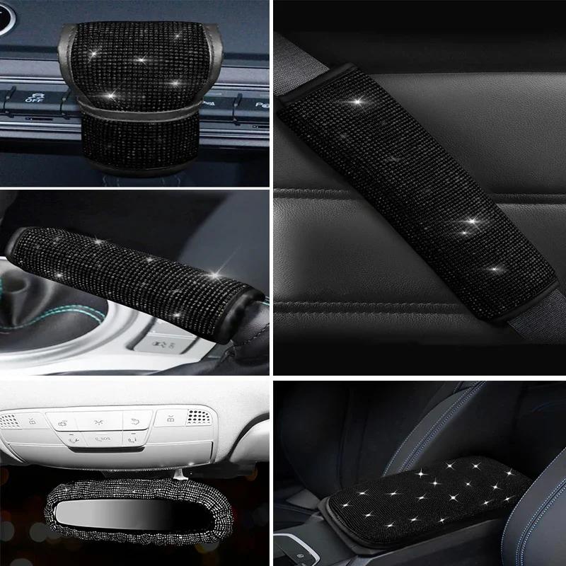 Алмазный Кристалл Женские Автомобильные Аксессуары Ручной Тормоз Переключение Передач Зеркало Заднего Вида Подлокотник Коврик Наплечник Черный Авто Украшения