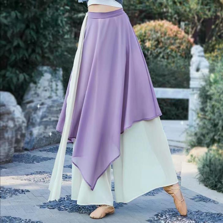 Women's Wide Leg Pants Elegant Chiffon Classical Dance Practice Clothes Chinese Modern Dance Adult Blocking Dance Pants