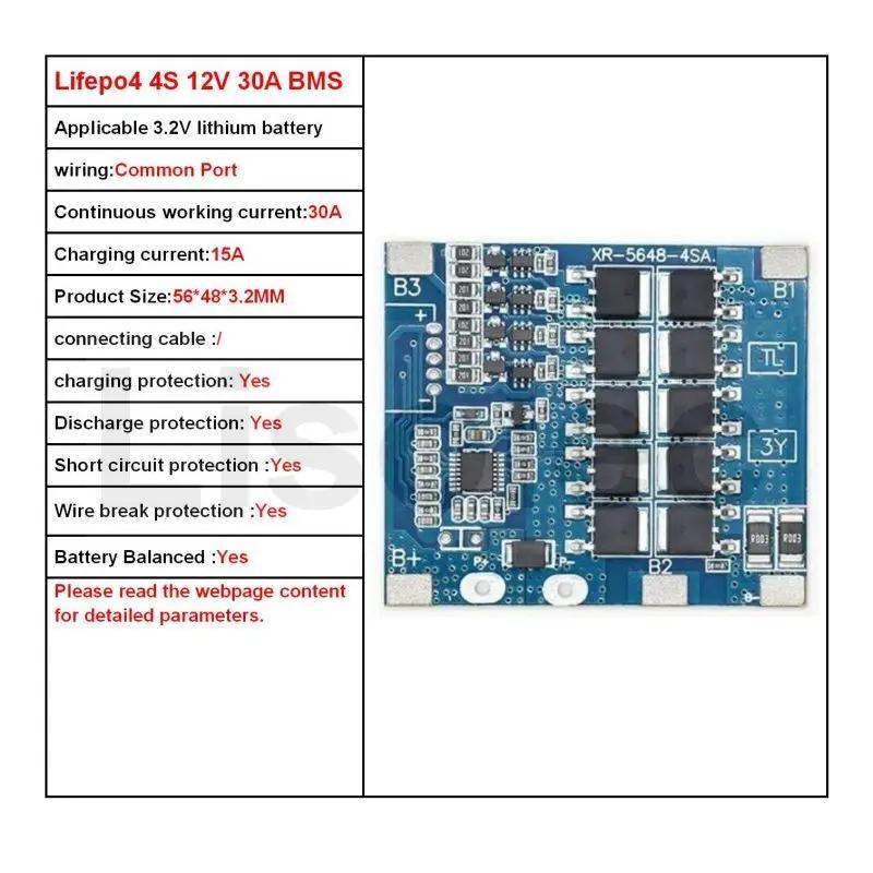Плата BMS для LiFePO4 4S 12V 10A 20A 30A, плата балансировки для аккумуляторов 18650, защита от заряда/разряда/короткого замыкания/перезаряда для инструментов