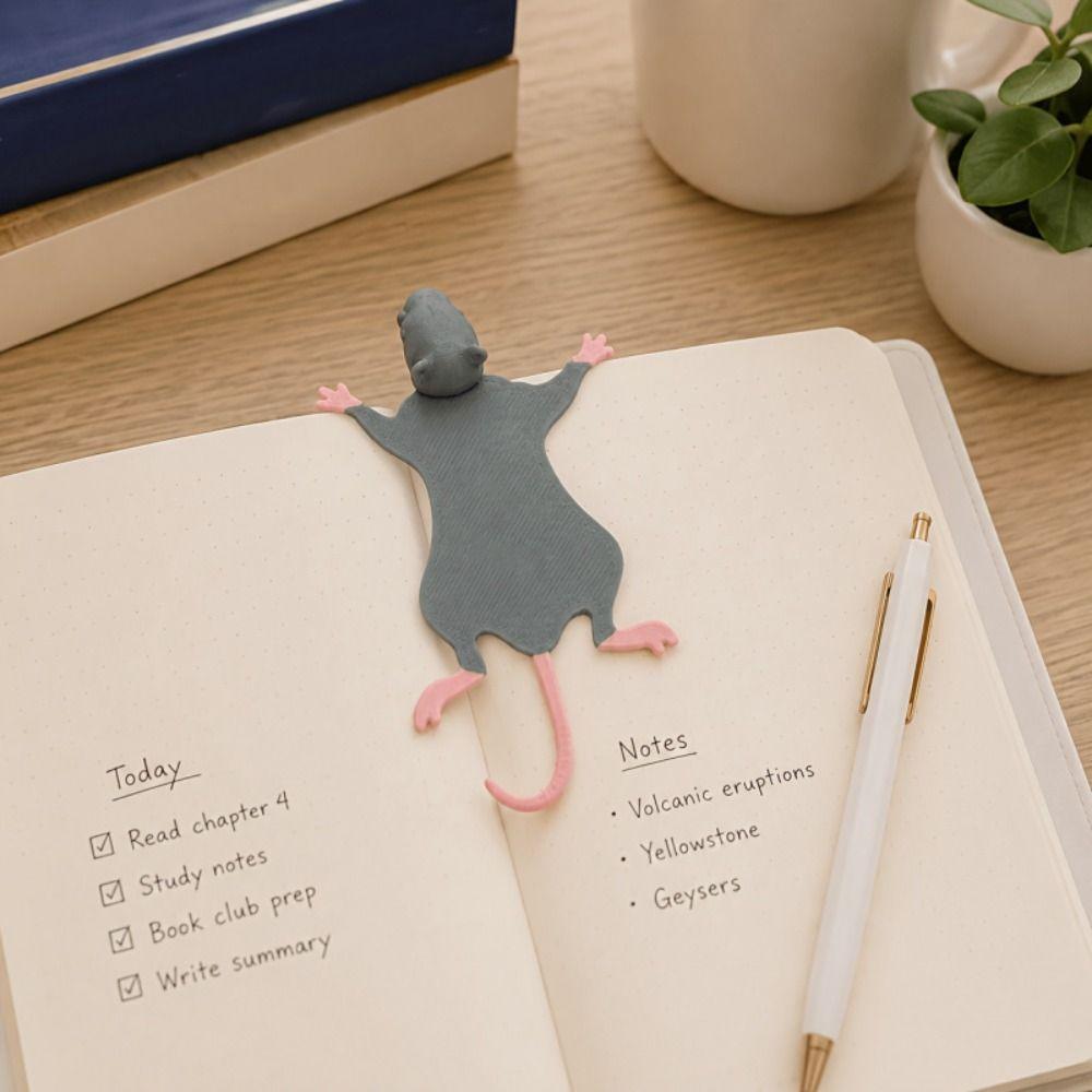 3D Printed 3D Animal Book Mark Creative Book Page Marker Flattened Mouse Bookmark Back-to-School