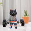 Cat Figurine Barbell Black Statue Art Ornament Cute Fitness, Sculpture Resin