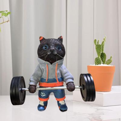 Фигурка кошки, штанга, черная статуя, художественный орнамент, милый фитнес, скульптура из смолы