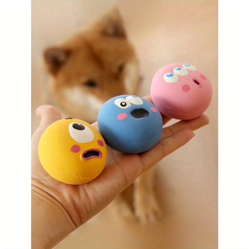 [Для собаки маленькой породы] 1/3 шт. Звуковая игрушка для собаки с милым дизайном больших глаз, Прочный резиновый жевательный мяч для питомца для чистки и шлифовки зубов со скрипучей собакой