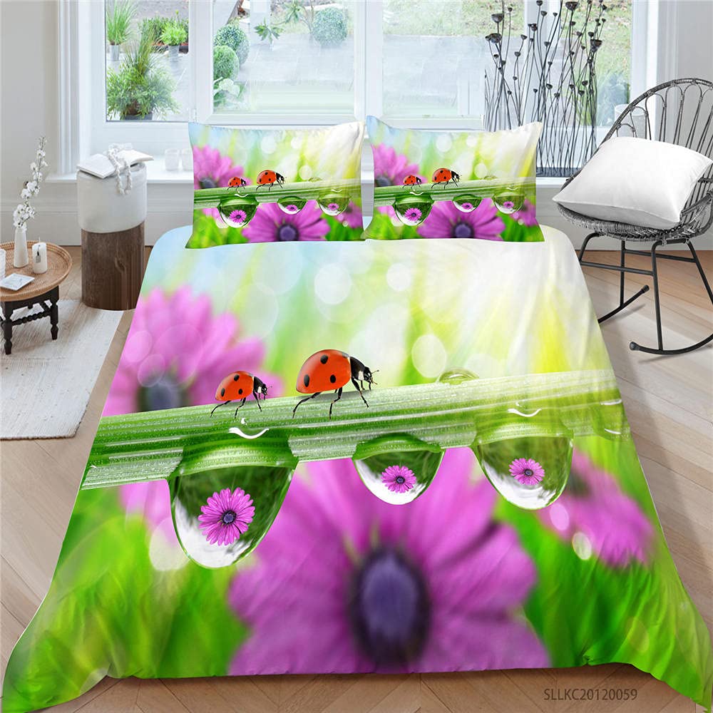 Комплект пододеяльника «Божья коровка» 3D Комплект постельного белья с принтом «Божья коровка» для мальчиков и девочек Летающая энтомология 2/3 предмета Мягкий пододеяльник размера кинг