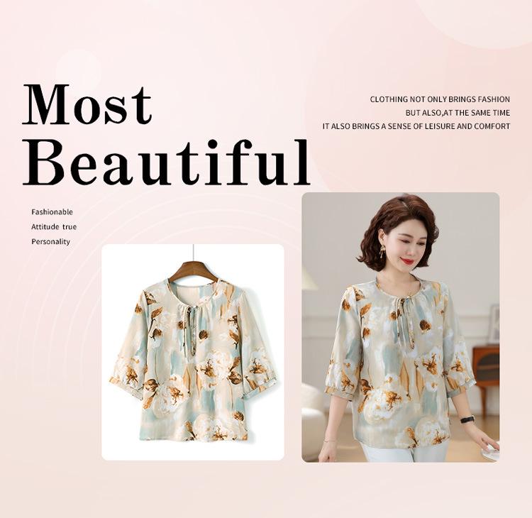 Трендовый летний шифоновый топ для мам 2025 – Блузка с рукавом средней длины для женщин среднего и пожилого возраста