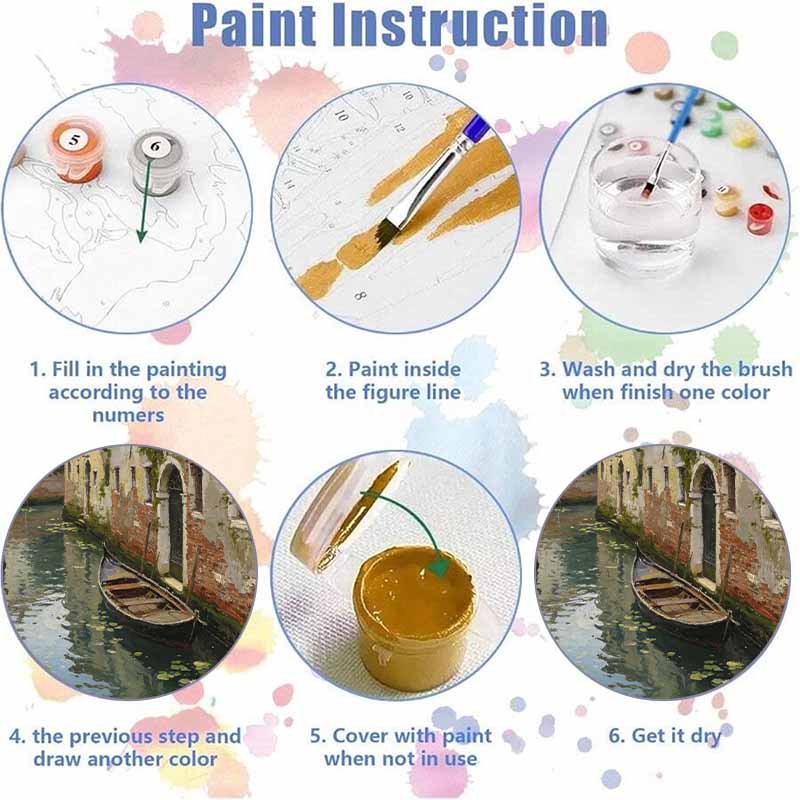 Digital oil painting kits featuring Venice gondola and canal landscape are ideal for professional art purposes and home wall decoration.