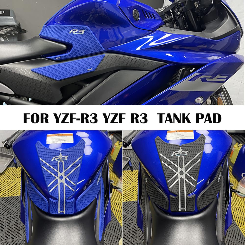 XIAMAOZPR Наклейка-протектор на бак мотоцикла Decal для 2025 2024 2023 YZF-R3 YZF R3 Боковые накладки на бак для коленей сцепление Тракционная накладка на бак Боковая Новая модель...(синий)