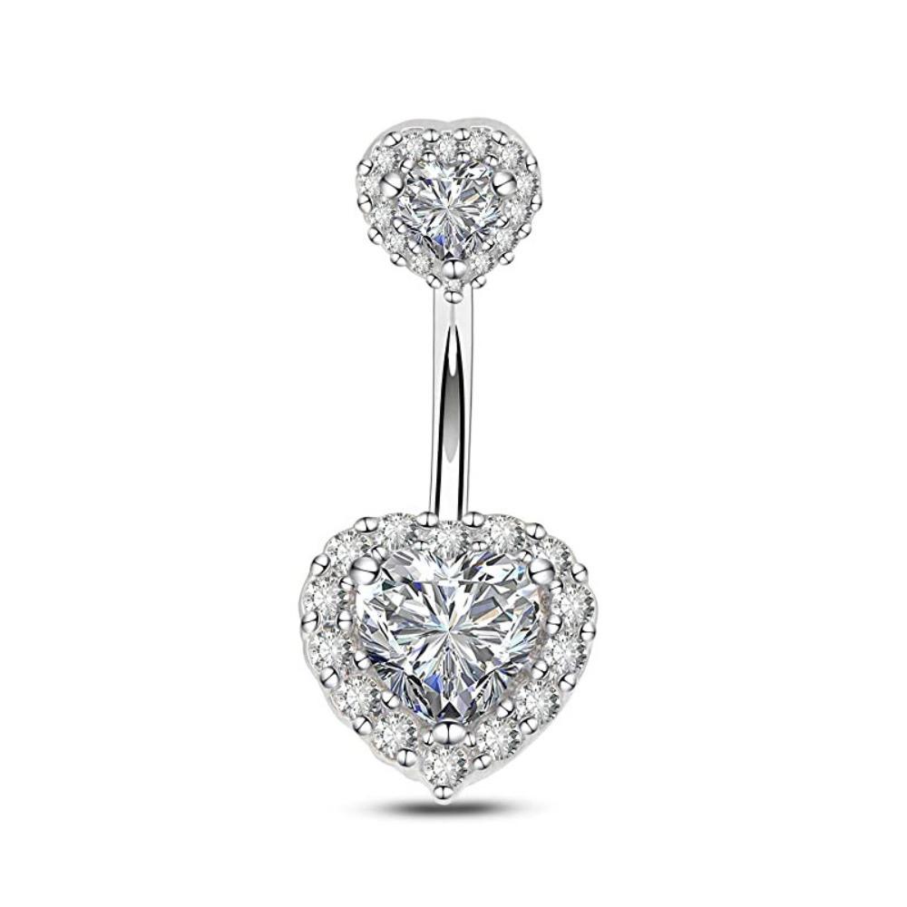 Stainless Steel Double Heart Belly Button Ring Rhinestone Body Piercing Jewelry Girls