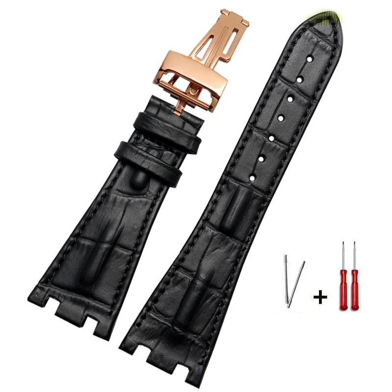 Genuine Leather Folding Buckle 28mm Watchband for AP 15703 26470SO Royal Oak Offshore Men's Sports Watch Strap