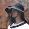 Mosquito Head Net Hat with Fan for Men Women Wide Brim Sun Hat with Mesh Net Summer Cooling Bucket Hat for Outdoor Fishing Hiking