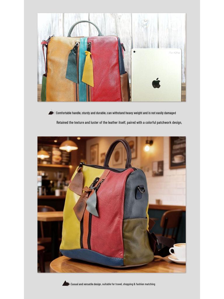 Ретро Кожаная Пэчворк Цветной Блок Сумка для Телефона и Рюкзак с Двойным Ремешком