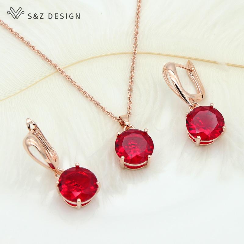 Fashion Classic Big Round Cubic Zirconia Drop Earrings Jewelry Sets For Women Wedding Rose Gold Color Pendant Necklace