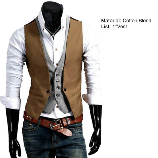Однобортный костюм с v-образным вырезом, жилет, отличное мастерство, искусственный двухсекционный мужской деловой жилет, рабочая одежда