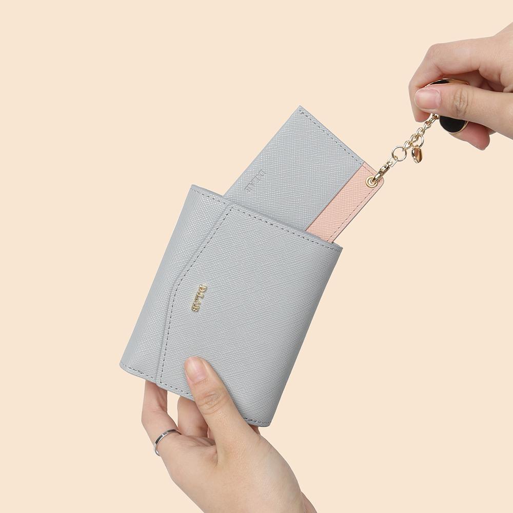 D.Lab Saffiano Elin Складной средний кошелек - 5 цветов [Кошелек в кошельке]: Брелок + Держатель для карт] (Тип Б)