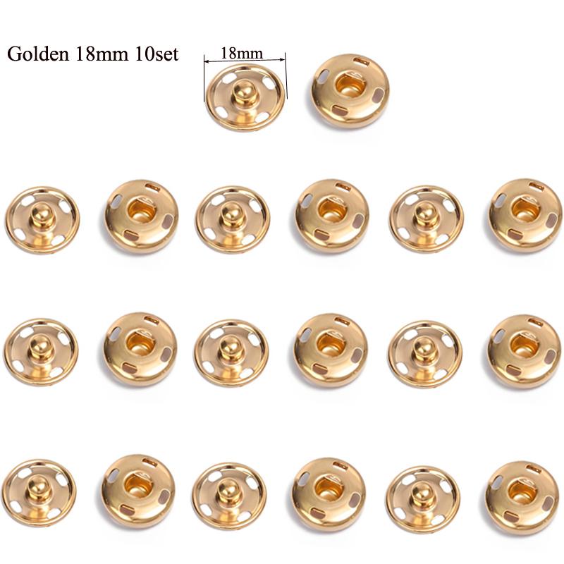 10-50 Sets Sew-On Snap Buttons Metal Snaps Fasteners Press Studs Buttons For Sewing, 10Mm And 21Mm,Black Silver And Golden