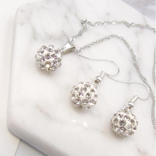 925 Sterling Silver Jewelry Set, Necklace with Pendant and Earrings, Zirconia, 30cm Chain Length, Elegant Gift for Women
