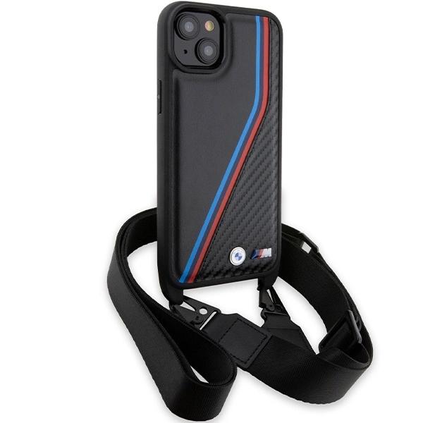 Bmw M Edition Carbon Tricolor Lines & Strap Case For Iphone 15 / 14 / 13 - Black