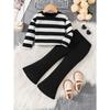 Модный полосатый кроп-топ для девочки + комплект черных расклешенных брюк на весну, осень и зиму, идеально подходит для улицы