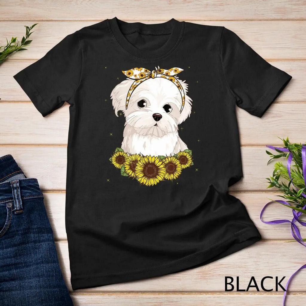 Girls Women Mom Maltese Dog Sunflower T Shirt