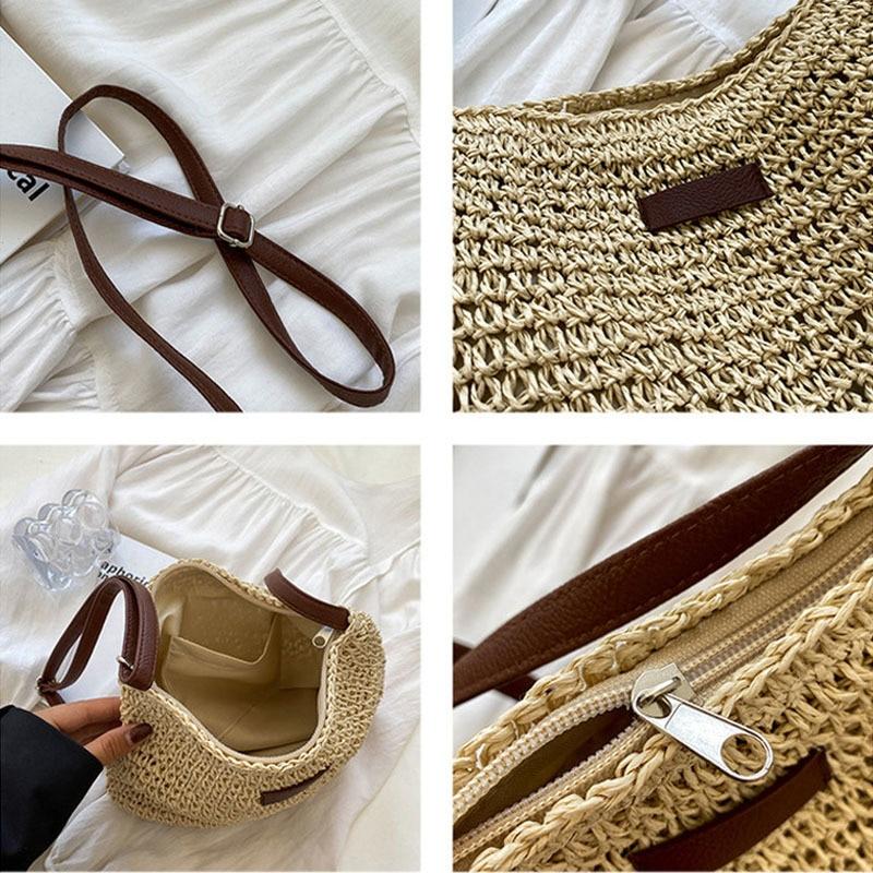Women Fashion Summer Straw Crossbody Bag Beach Holiday Shopping Woven Shoulder Handbag Messenger Purses for Women Bags
