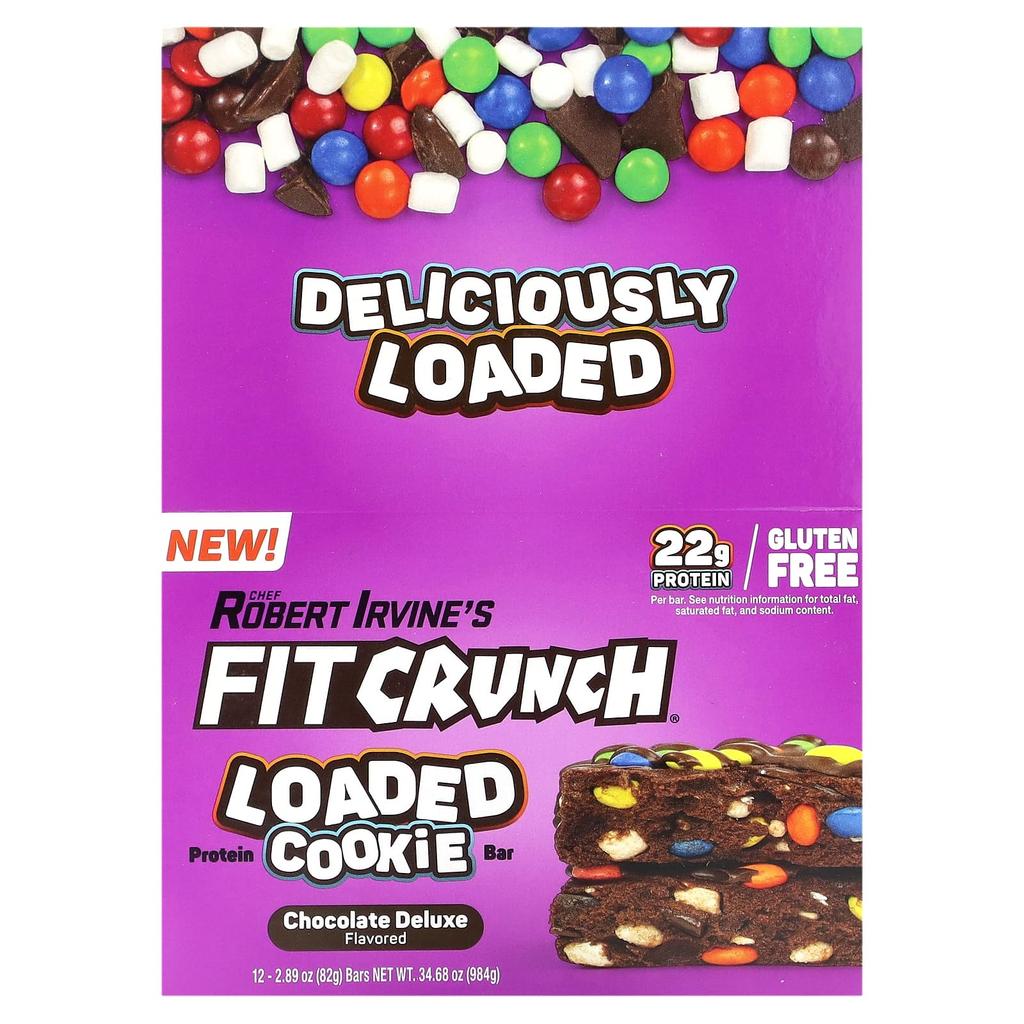FITCRUNCH Protein Loaded Cookie Bar, Chocolate Deluxe, 12 Bars, 2.89 Oz (82 G) Each