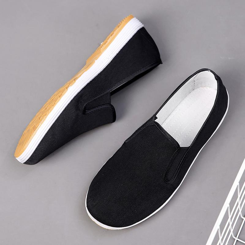 Старые пекинские тканевые туфли мужские летние легкие дышащие впитывающие пот рабочие повседневные туфли с одной педалью мужские туфли черные тканевые туфли
