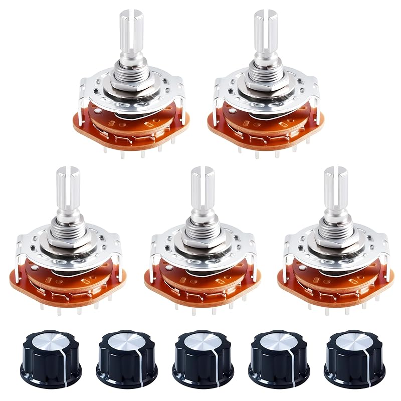 KCZ Rotary Band Switch 2P8T 2 Pole 8 Position Band Channel Rotary Selector Switches 2 Deck Waveband switches with Linear Knob for TV, Radio,