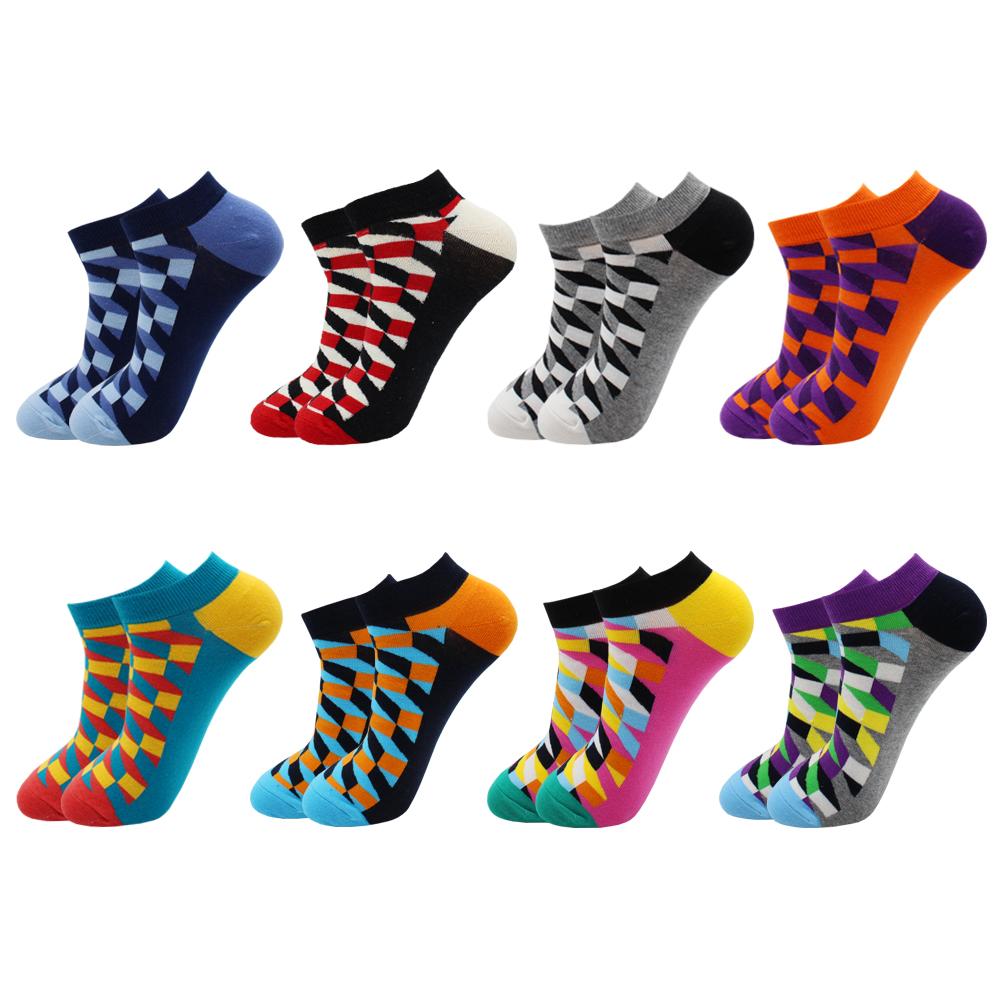 8 Pairs Funny Harajuku Casual Fashion Beer Grid Cotton Women and Men Ankle Socks