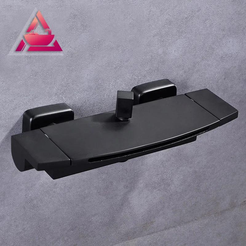 Хромированный водопадный душ, набор для ванны, черный ретро-смеситель для душа, кран для ванны с двумя ручками, ручная головка для душа