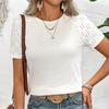 Women's Summer T-shirt Jacquard Knit Hollow Lace Splicing Loose Short-sleeved Tops