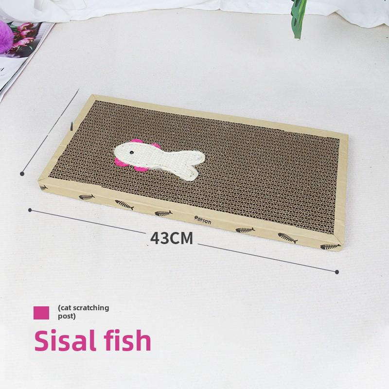 Большая сизалевая доска-когтеточка для кошек с фигурками мышек и рыбок для стачивания когтей