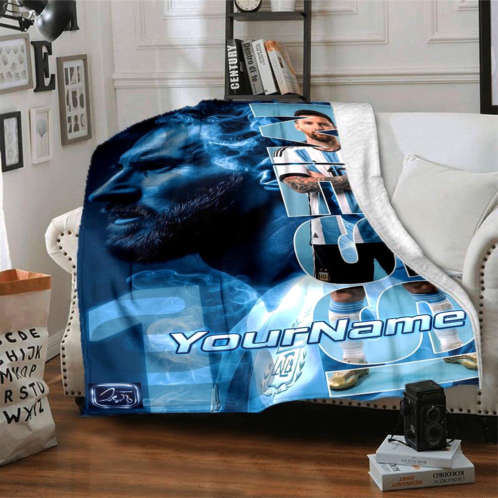 Messi Personalized Name Blanket Multi-purpose Customizable Blanket Comfortable Great for Office Chair Living Room Couch Livingroom for All Occasions