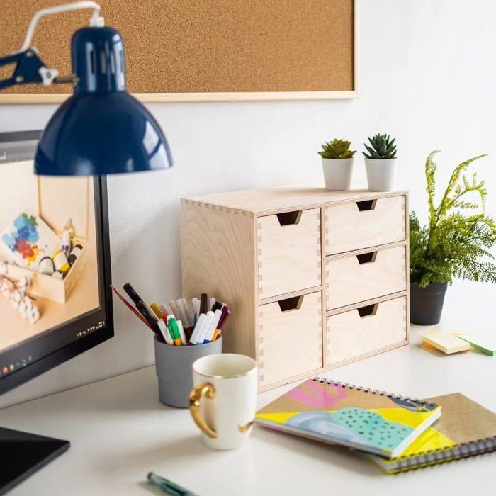 Creative Deco Petite Commode Bois | 5 Tiroir | 36 x 20 x 28,5 cm | Organiseur Bureau | Rangement Bureau Organisateur
