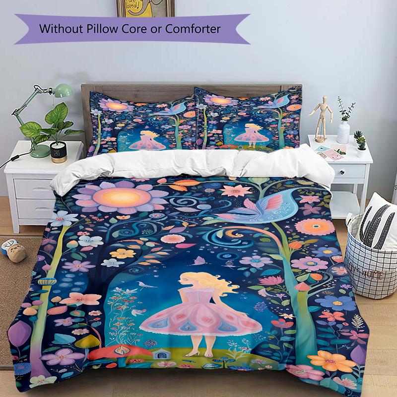 3Pcs Fantasy Garden Journey Bedding Set Quilt Cover Pillowcase Home Christmas Xmas Halloween Gift 1 Duvet Cover 2 Pillowcase M929227