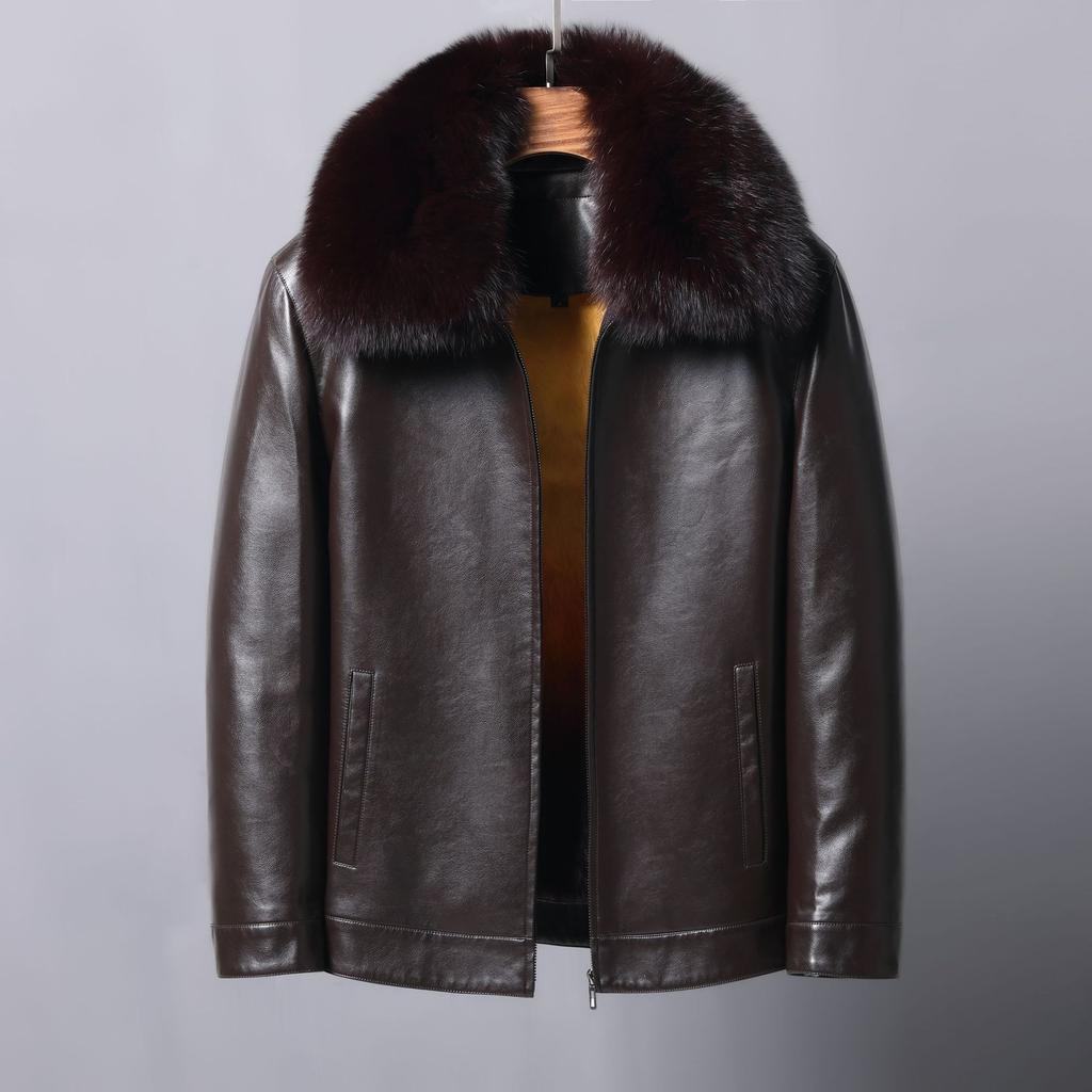 Куртка из натуральной кожи, мужская кожаная куртка с воротником из лисьего меха, съемная подкладка из норки, утолщенная куртка